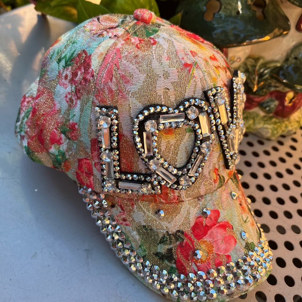 Bling flower LOVE baseball hat - runs small